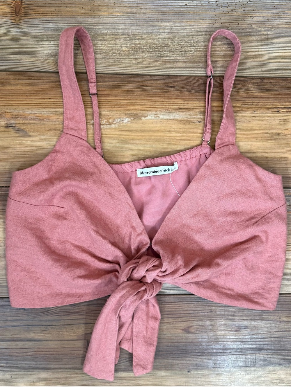 Abercrombie & Fitch Pink Linen Blend Tie Front Crop Top Womens Small NWT